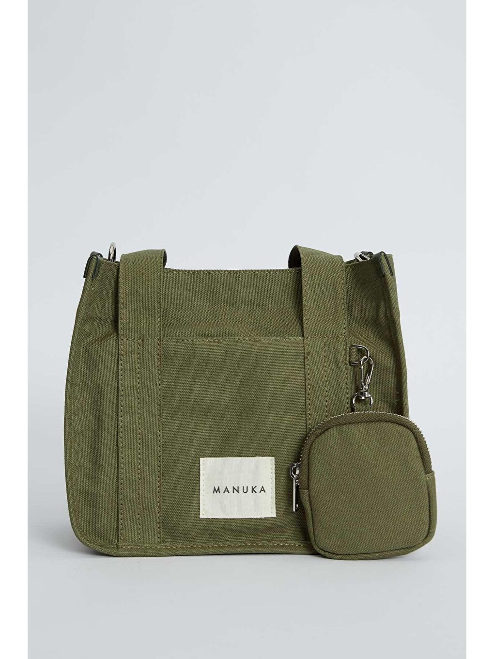 Mini Cüzdan Detaylı Kanvas Çanta Haki-2