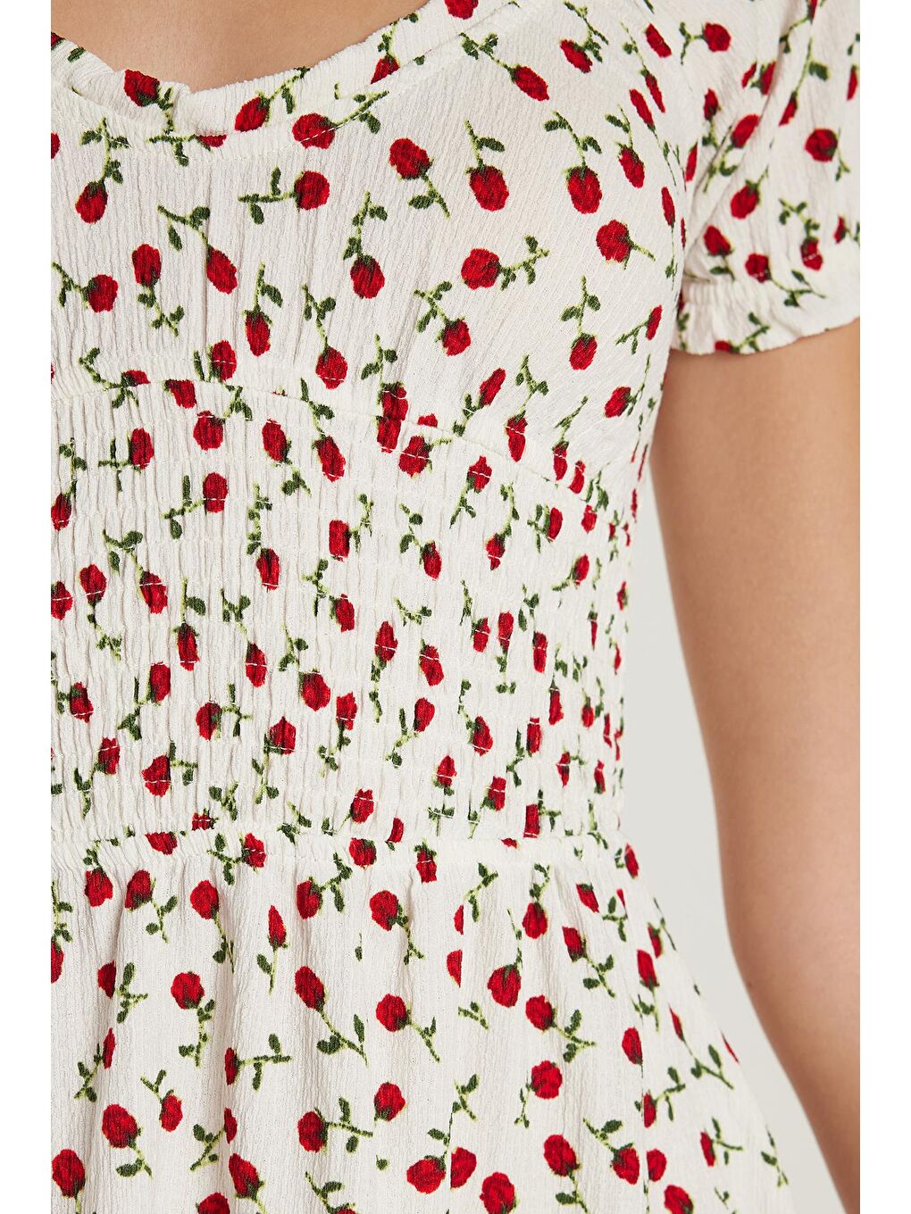 Karışık Kadın Relax Fit Rahat Kesim Kol Lastikli Straplez Baskılı Elbise-2