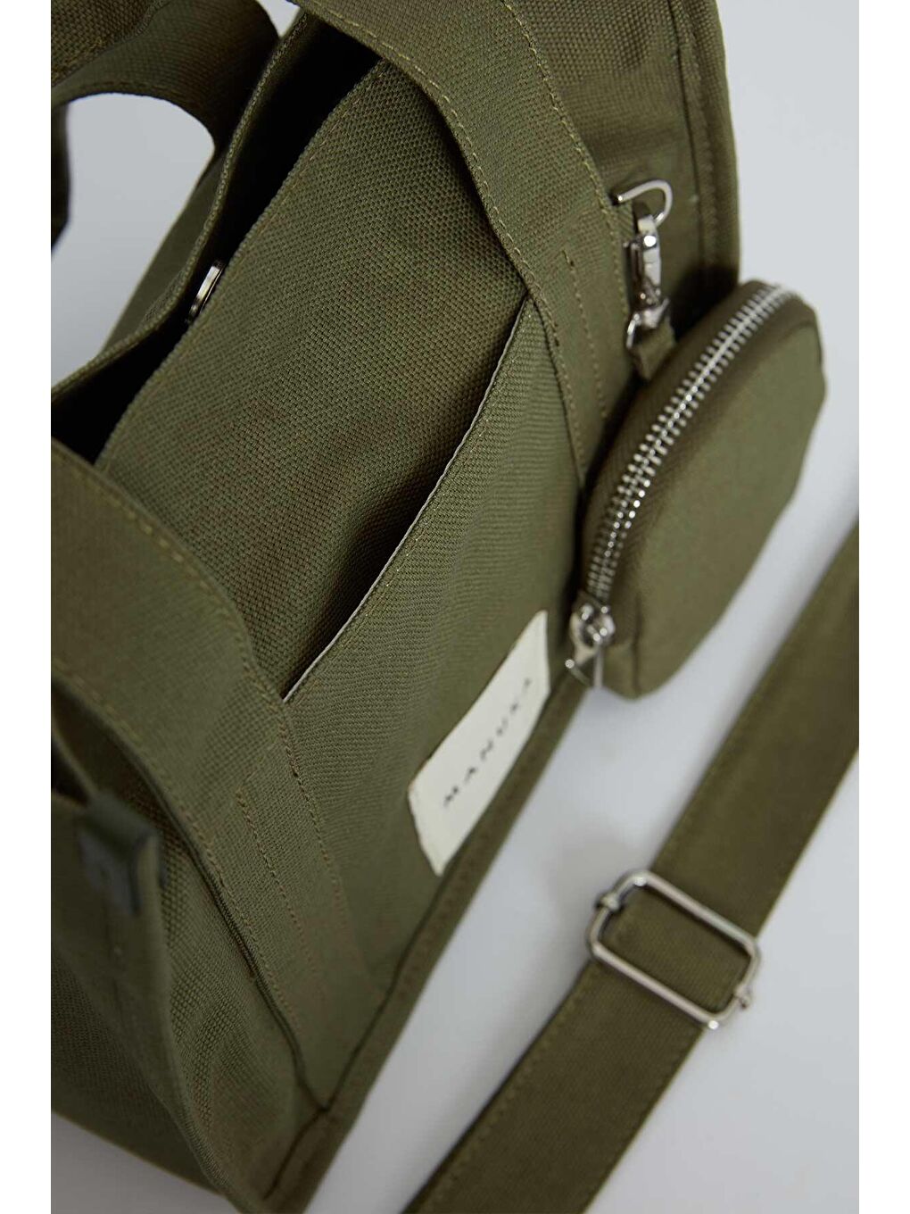 Mini Cüzdan Detaylı Kanvas Çanta Haki-3