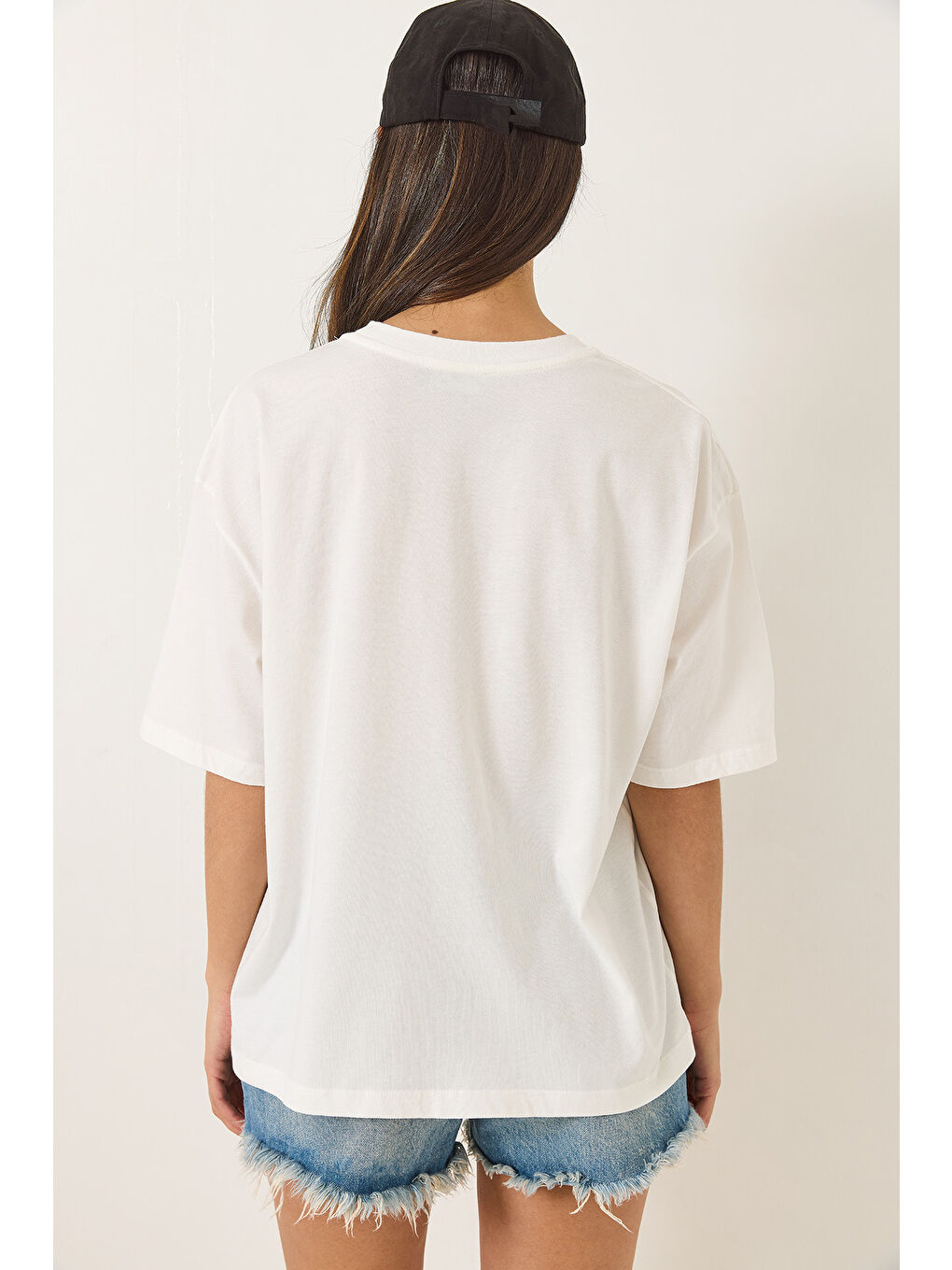 Kadın Limon Baskılı Beyaz Pamuk Penye Oversize T-Shirt-5