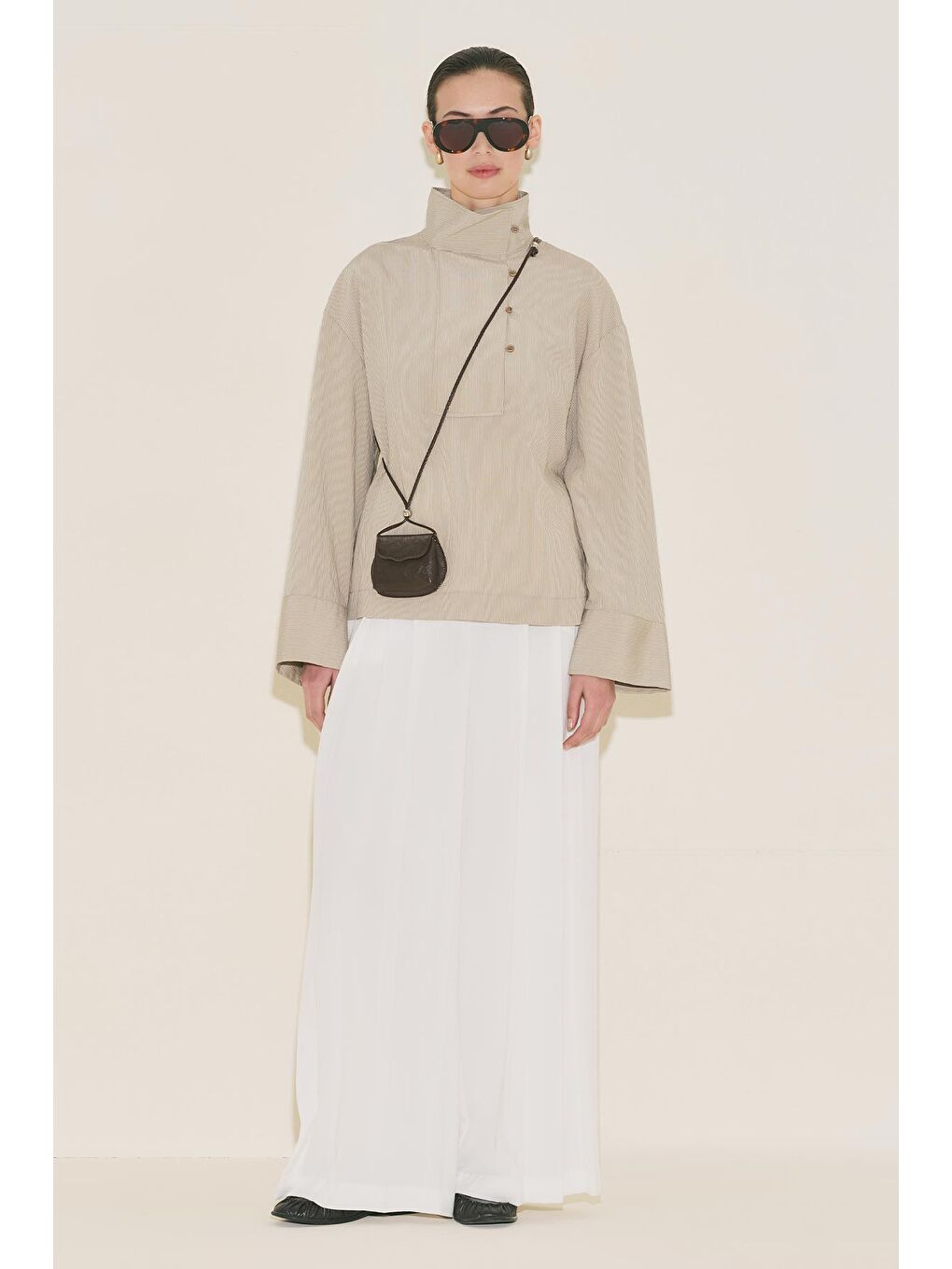 Tansy Pileli Pantolon Ekru-1