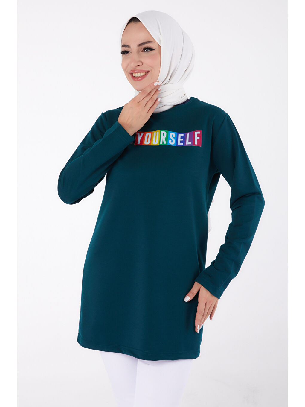 Yeşil Baskılı Sweatshirt Zümrüt - 13331-2