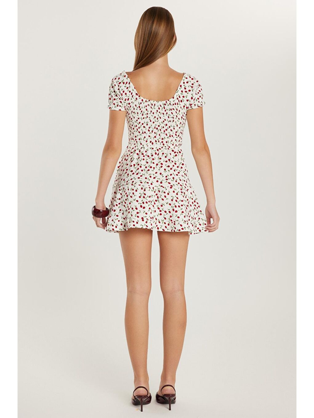 Karışık Kadın Relax Fit Rahat Kesim Kol Lastikli Straplez Baskılı Elbise-4