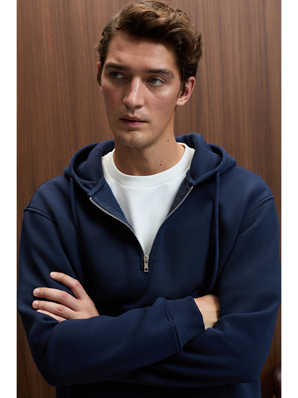 Justus Erkek Kapüşonlu Kanguru Cepli Fermuar Yakalı Lacivert Sweatshirt-5