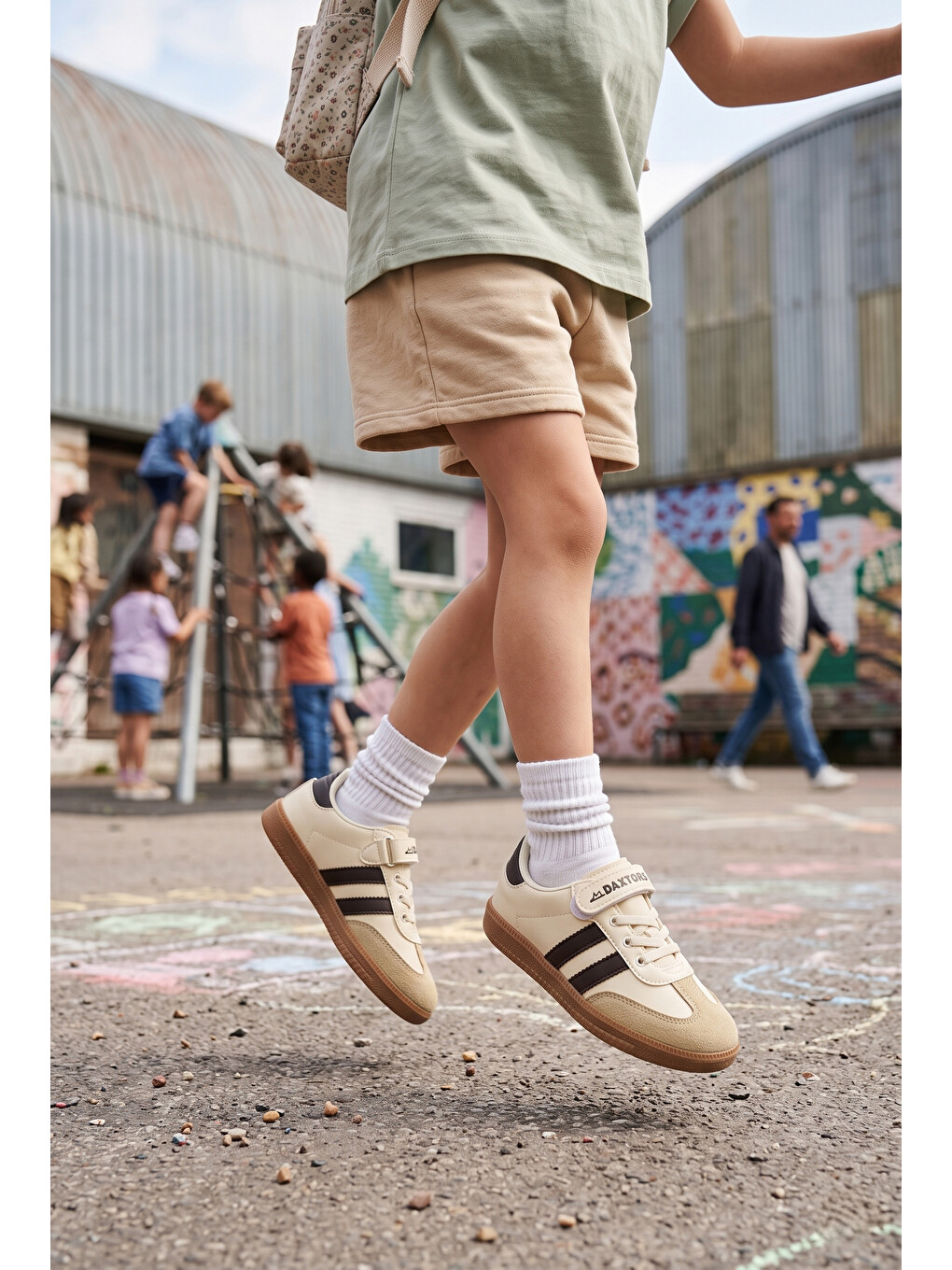 Bej Cagne Günlük Çocuk Unisex Cırtlı Sneaker Spor Ayakkabı-1