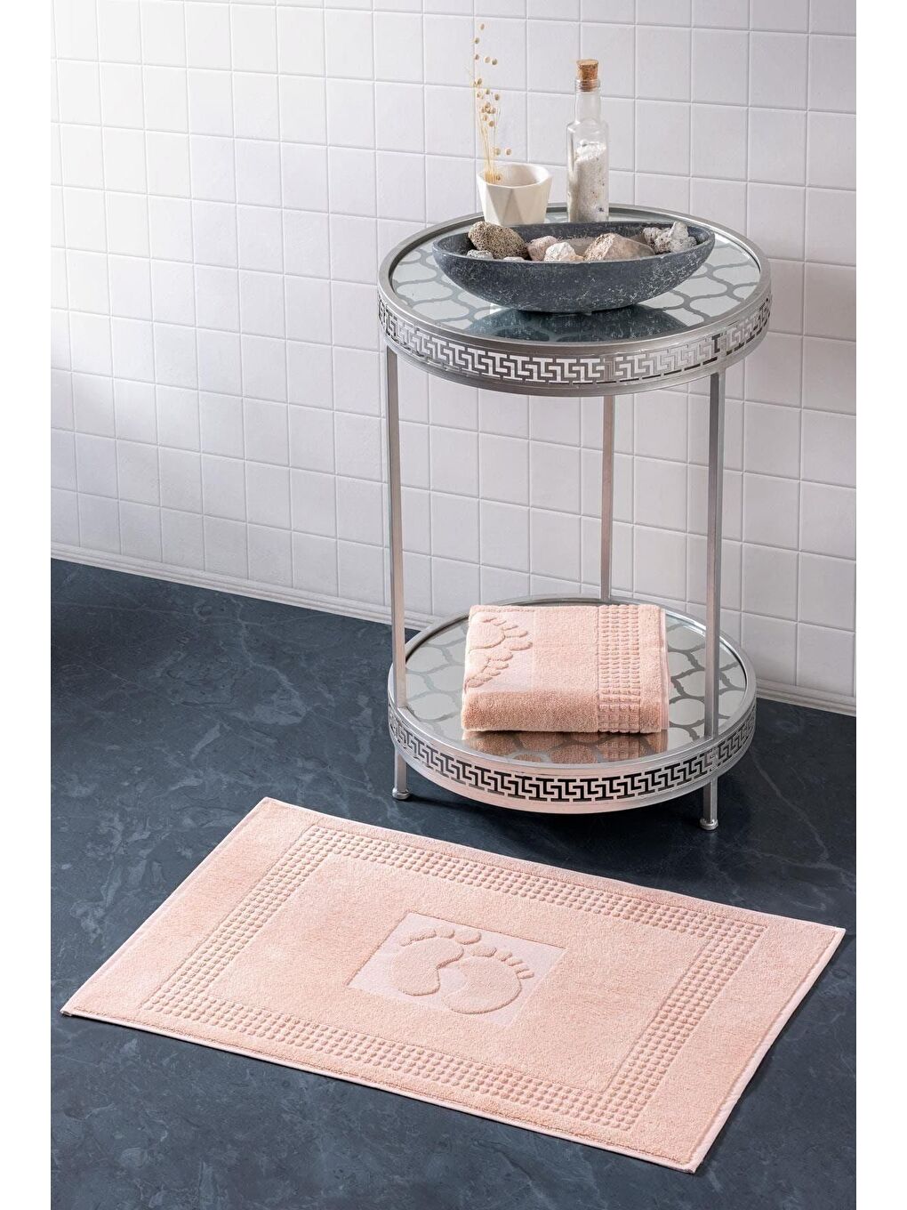 Pembe 2 Adet Renkli Banyo Paspas Ayak Havlusu 50x70 Somon