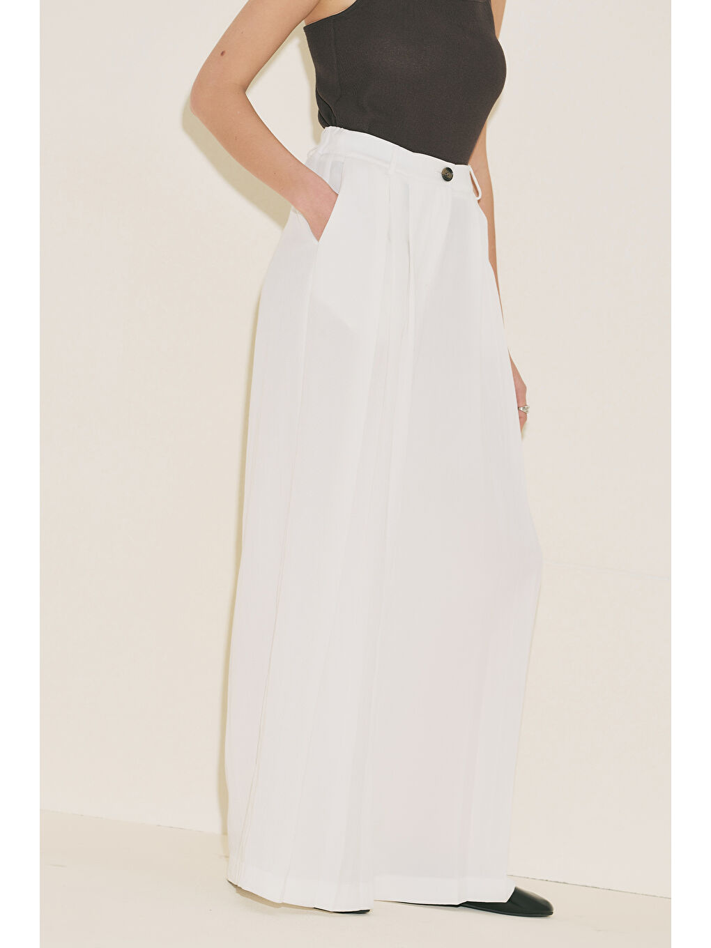 Tansy Pileli Pantolon Ekru-5