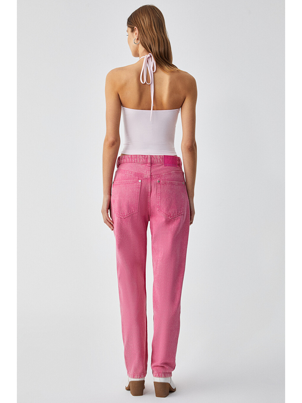 Urıcı Kadın Slim Askılı Yaka Bağcıklı İnce Kısa Pembe Büstiyer-4