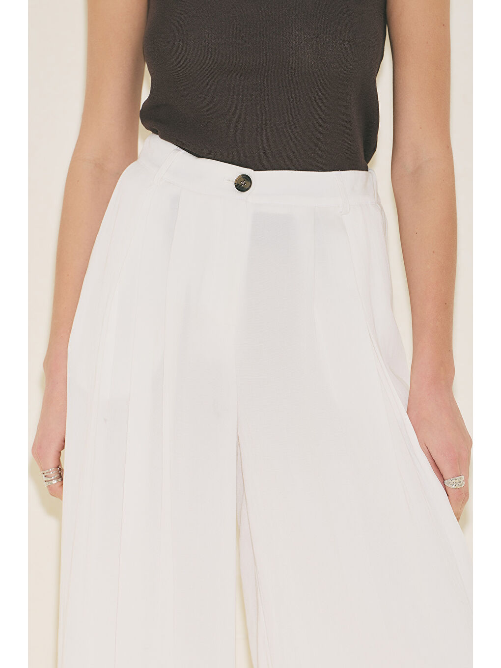 Tansy Pileli Pantolon Ekru-6