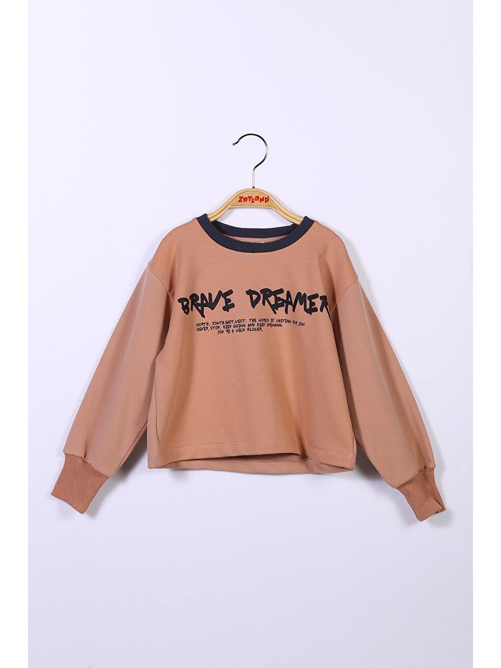 Pembe Kız Çocuk Yazı Baskılı Crop Sweatshirt