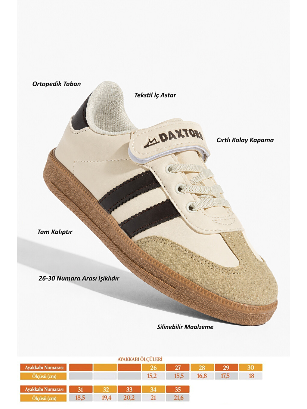 Bej Cagne Günlük Çocuk Unisex Cırtlı Sneaker Spor Ayakkabı-2