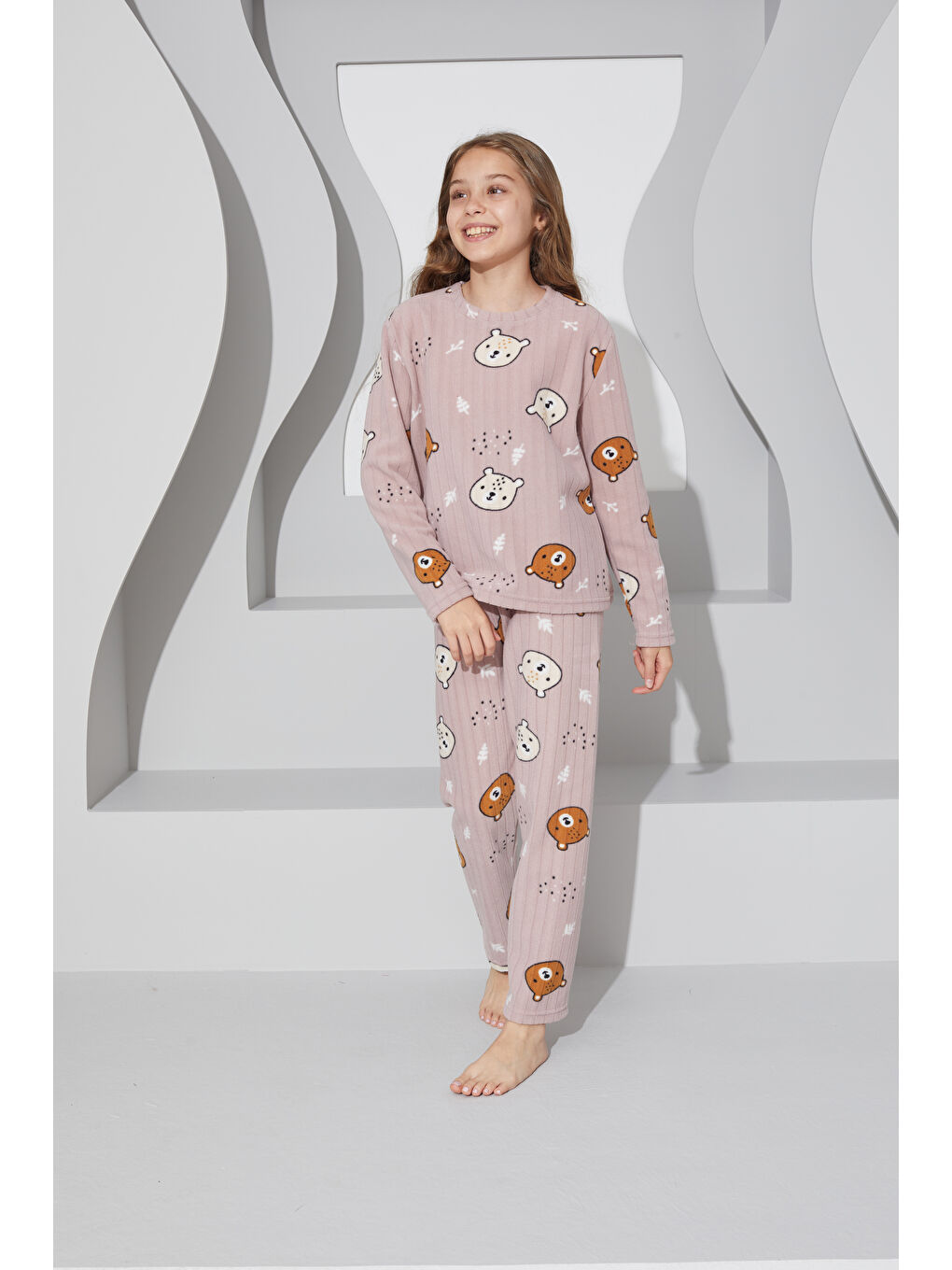 SİYAH İNCİ Pudra Alt Üst Polar Pijama Takım 24223064K