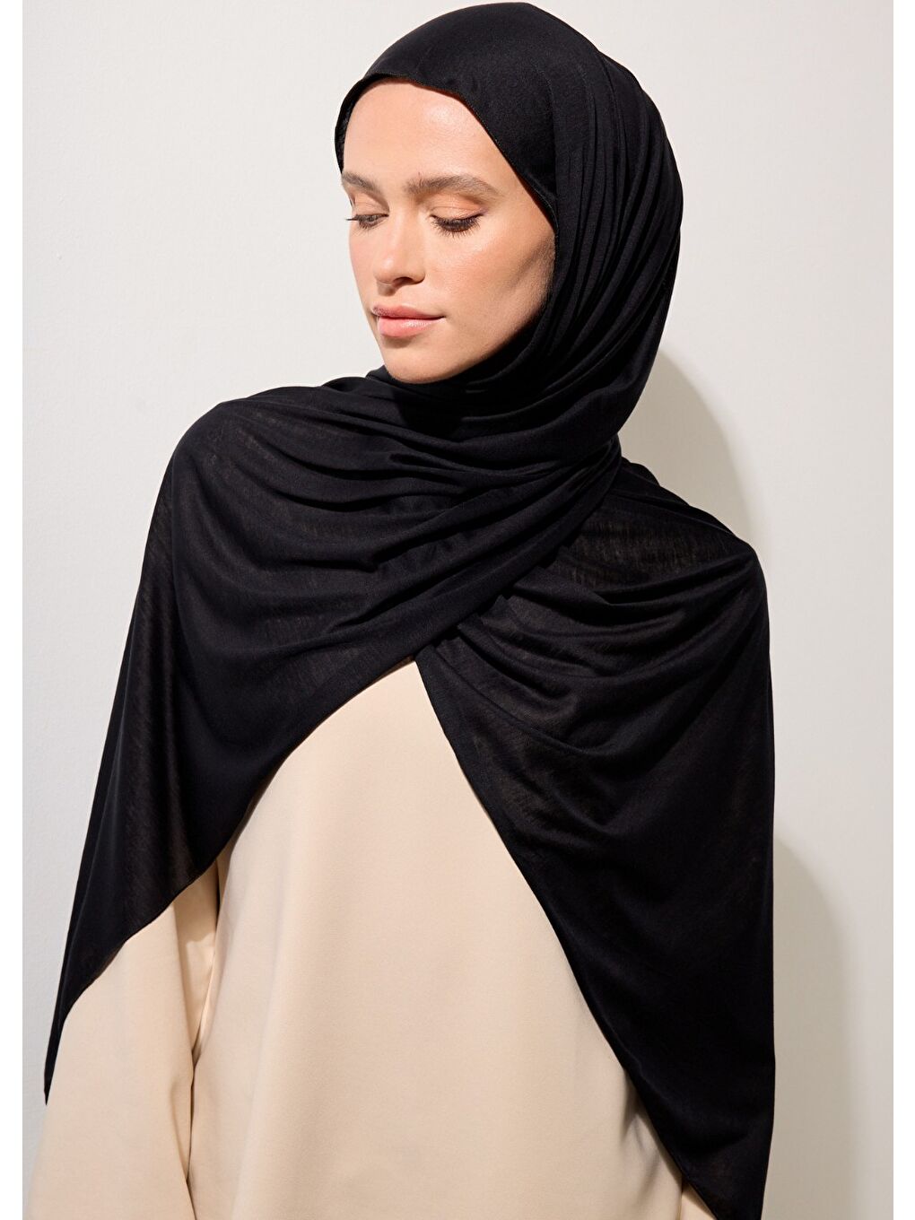 Tesettür Şal - Siyah Penye-1