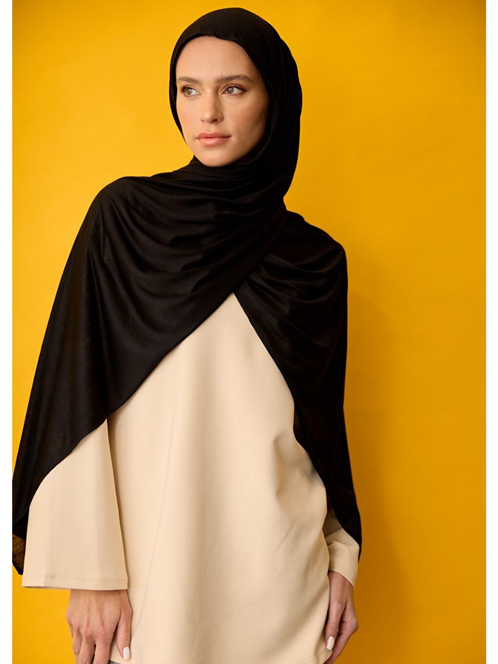 Tesettür Şal - Siyah Penye-2