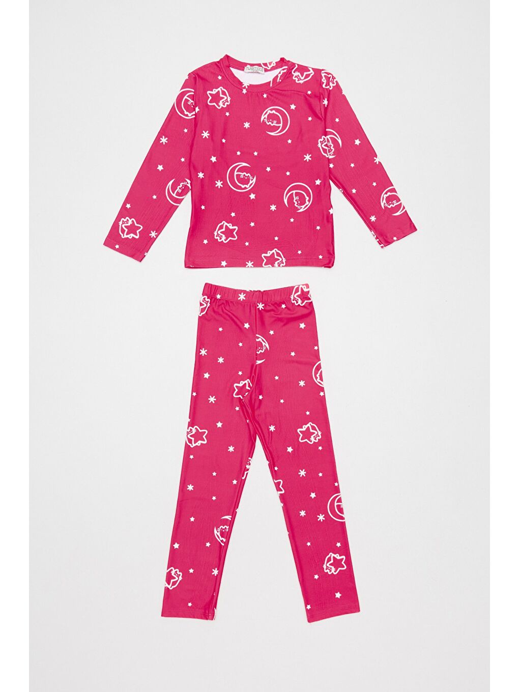 Fuşya Kedi Ve Yıldız Desenli Kız Çocuk Pijama Takımı