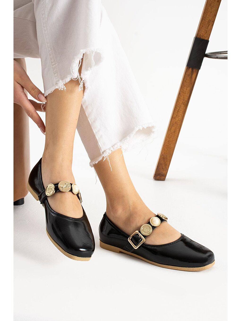 Siyah STL-110 Turalı Babet Günlük Kadın Ayakkabı Ev Babeti