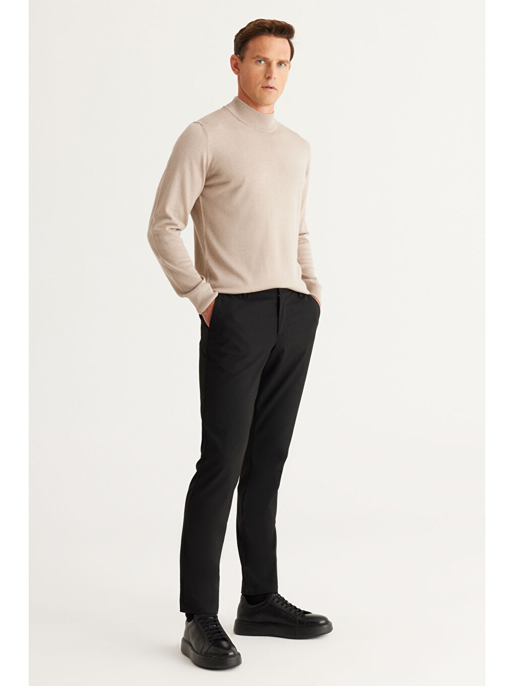 Erkek Siyah Slim Fit Dar Kesim Esnek Pantolon-2