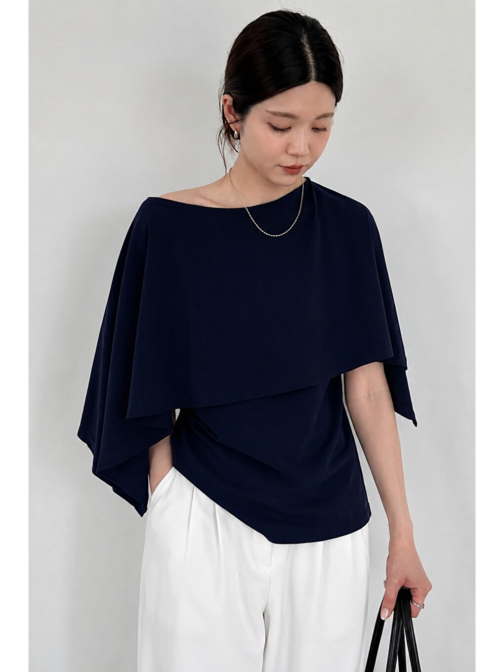 Lacivert Kadın Pelerin Detaylı Trend Bluz-2