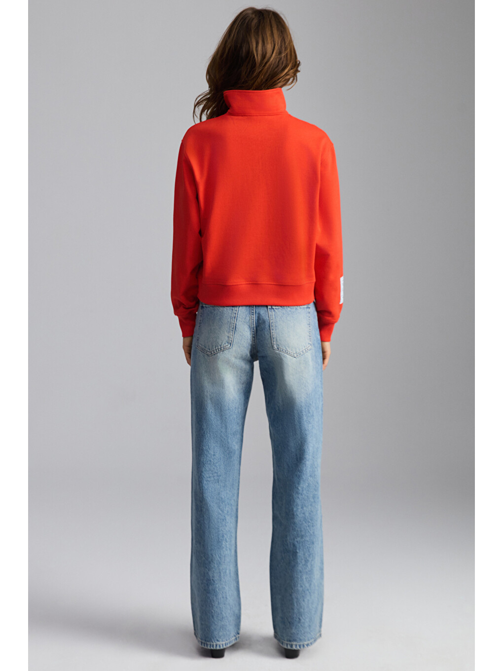 Saılenıs Kadın Yumuşacık İçi Şardonlu Organik Pamuk Yarım Fermuarlı Regular Kırmızı Sweatshirt-5