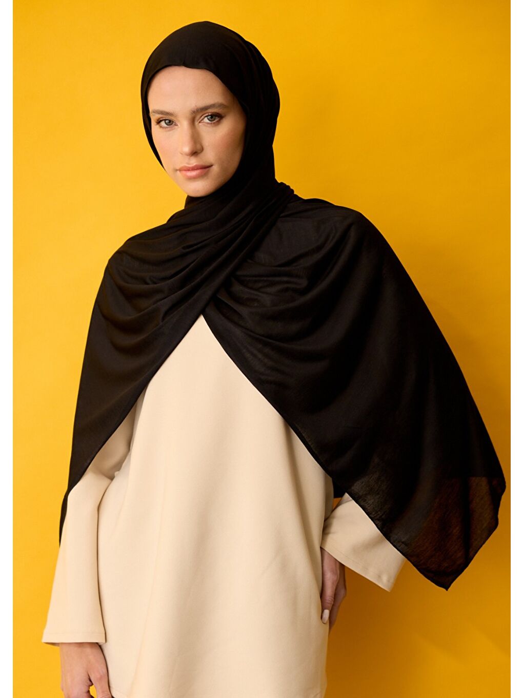 Tesettür Şal - Siyah Penye-3