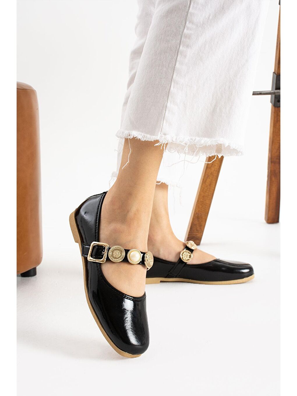 Siyah STL-110 Turalı Babet Günlük Kadın Ayakkabı Ev Babeti-1