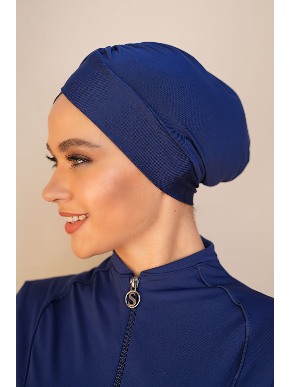 Lacivert Çapraz Esnek Kumaş Deniz Havuz Yüzücü Tesettür Mayo Bonesi SB539-2