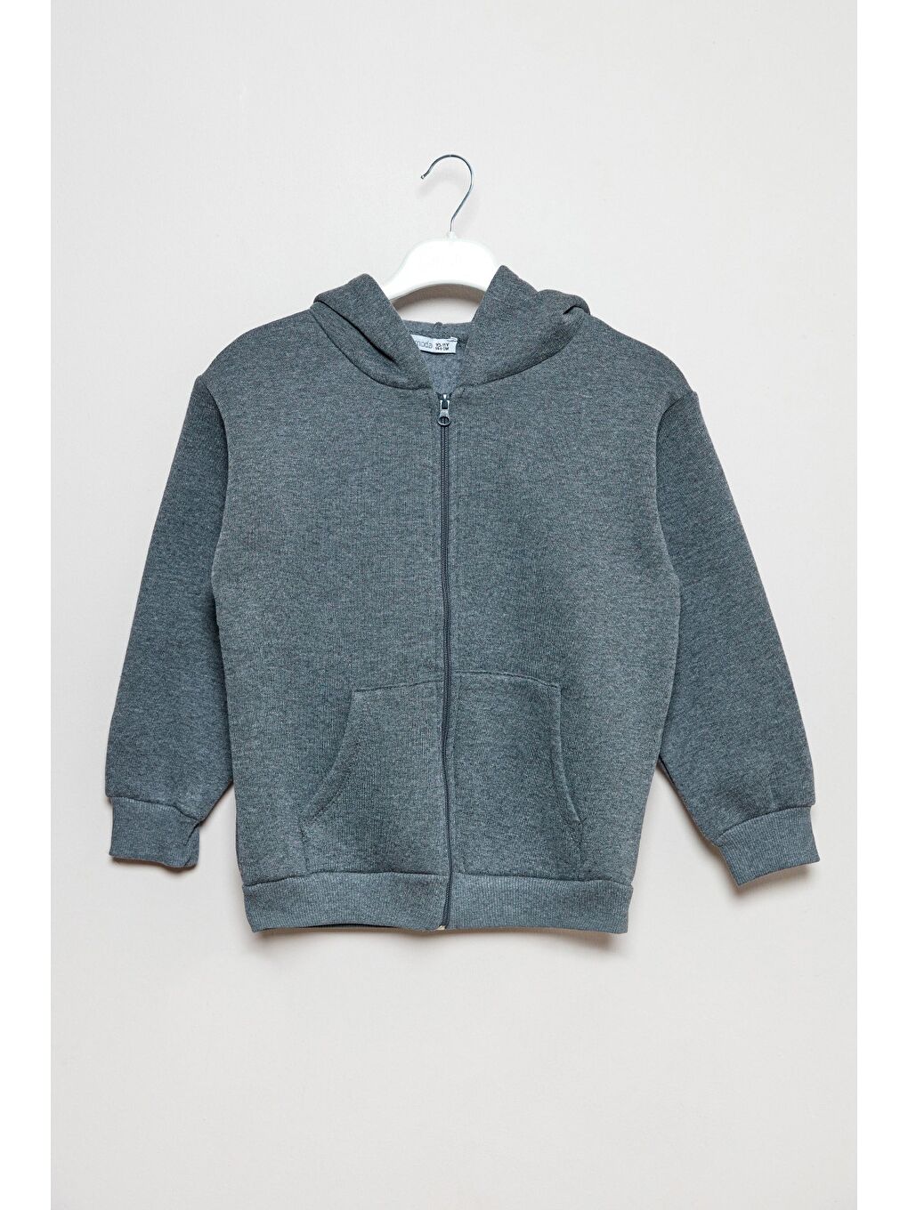 Antrasit Kapüşonlu Fermuarlı Unisex Çocuk Sweatshirt-4