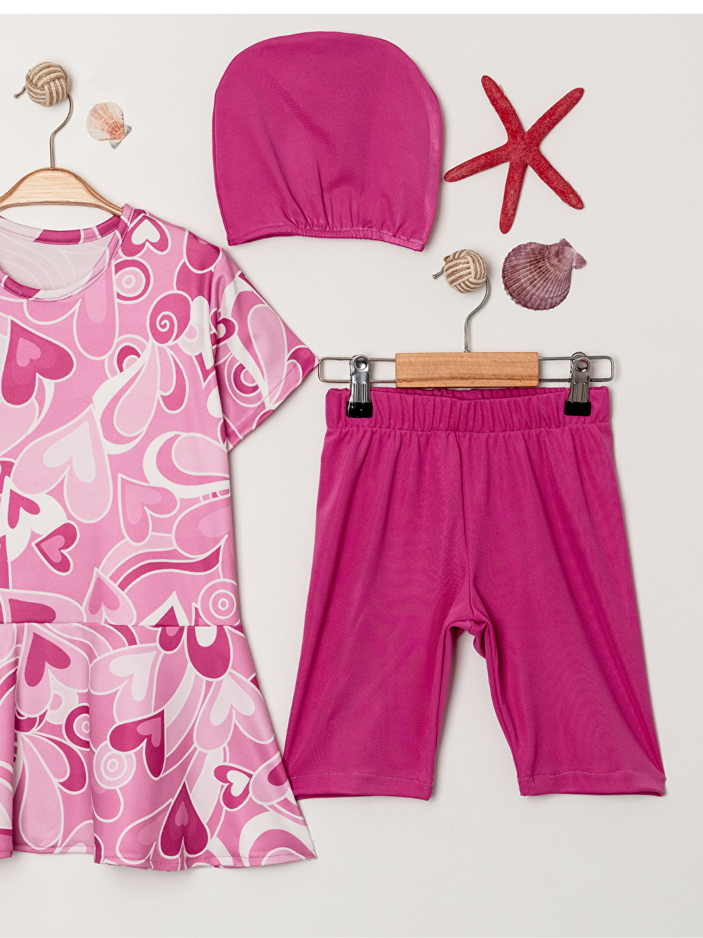 Kahverengi Kız Çocuk Bisiklet Yaka Etekli Mayo ve Tayt Bone Dahildir.-2