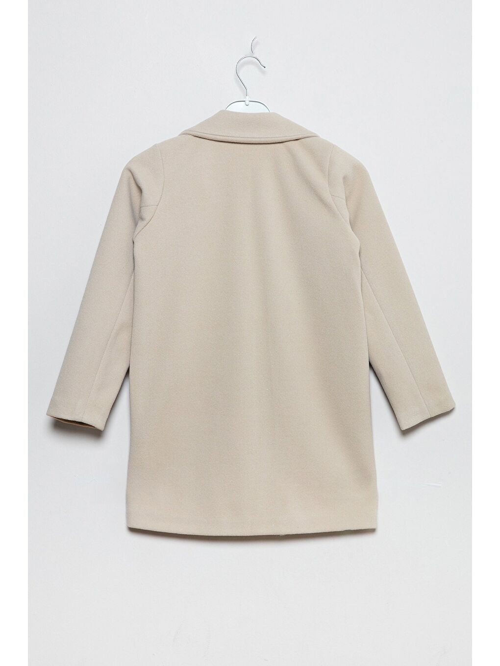 Bej Düğmeli Kruvaze Yaka Kız Çocuk Kaşe Kaban-1