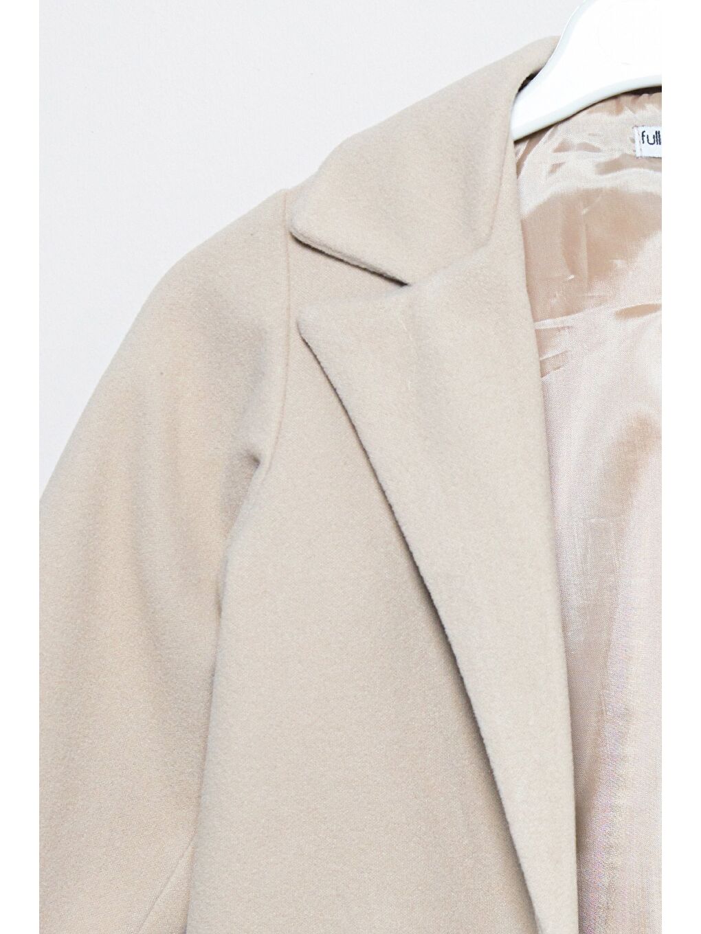 Bej Düğmeli Kruvaze Yaka Kız Çocuk Kaşe Kaban-2