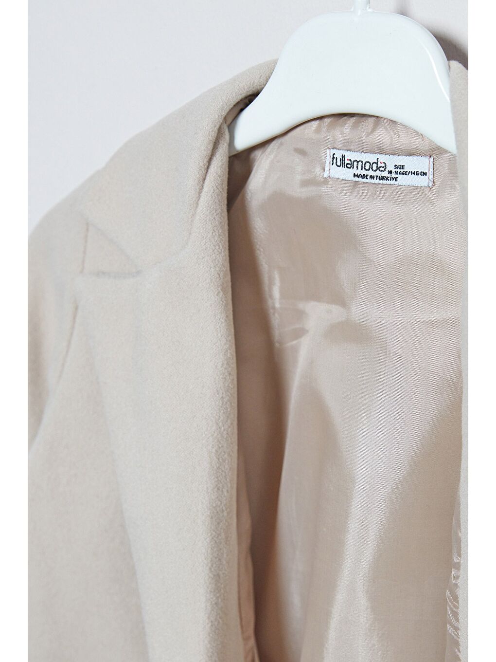 Bej Düğmeli Kruvaze Yaka Kız Çocuk Kaşe Kaban-3