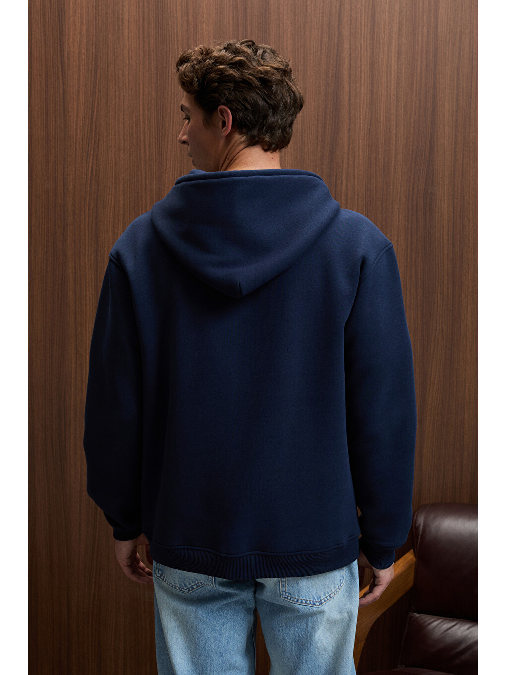 Justus Erkek Kapüşonlu Kanguru Cepli Fermuar Yakalı Lacivert Sweatshirt-6