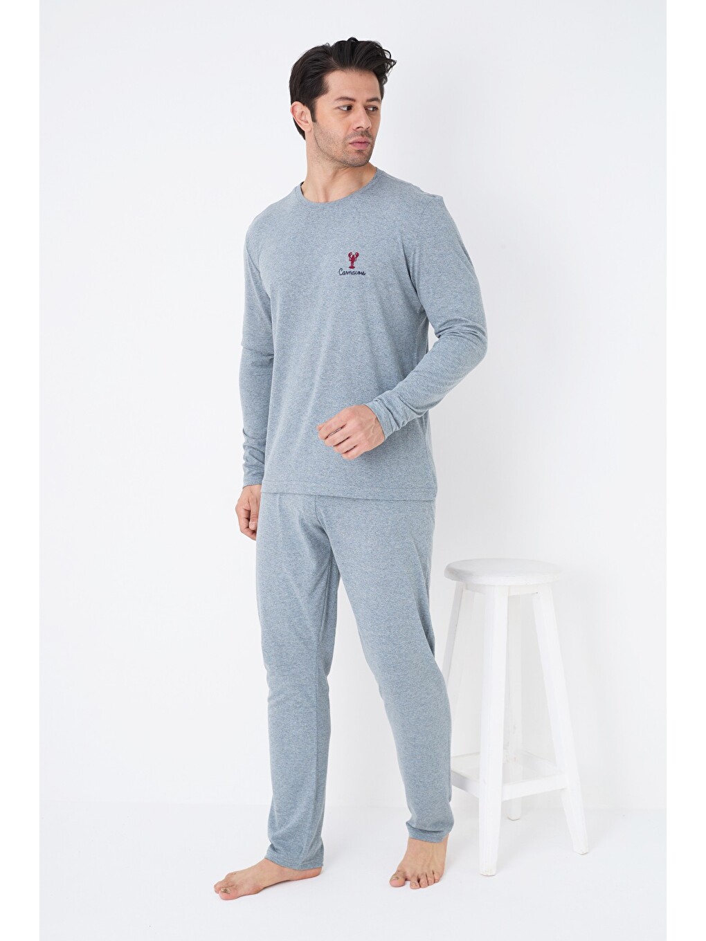 Mavi Uzun Kollu Örme Erkek Pijama Takım 7795-1