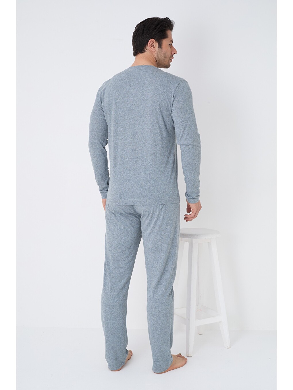 Mavi Uzun Kollu Örme Erkek Pijama Takım 7795-2