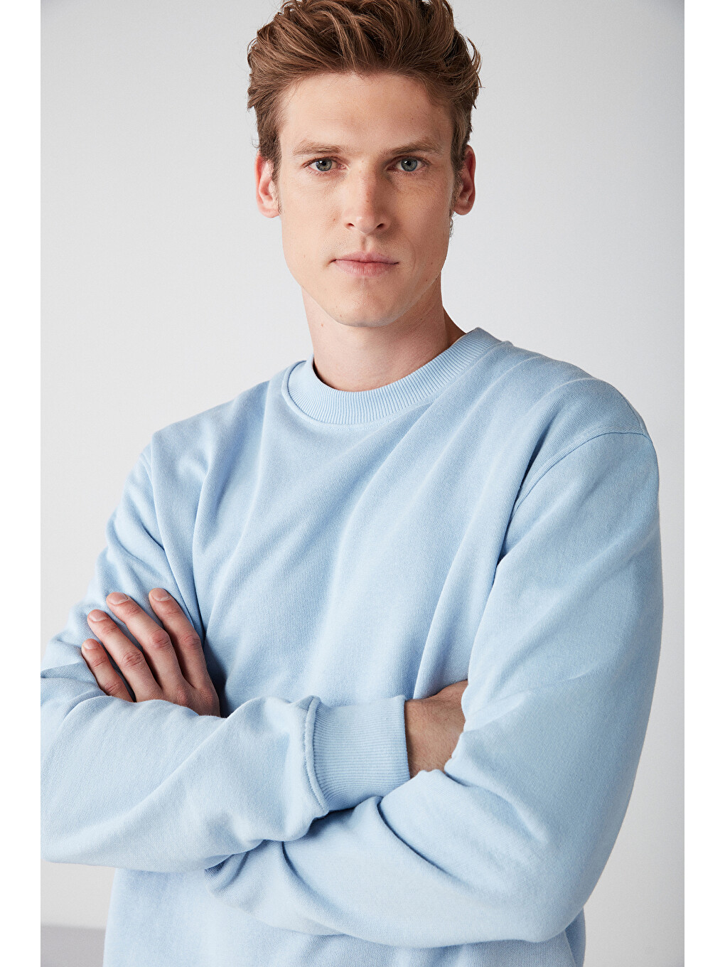Erkek Organik Kumaşlı Yumuşacık Regular Fit Yuvarlak Yakalı Mavi Sweatshirt-2