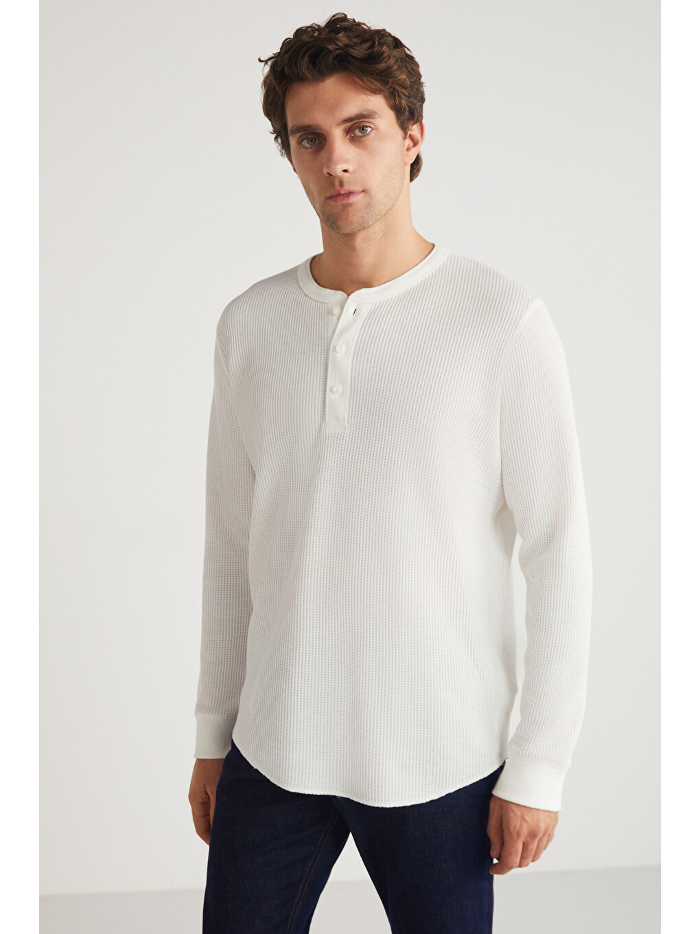 Patrıck Erkek Triko Waffle Özel Dokulu Kalın Premium Kumaşlı Düğme Detaylı Beyaz T-shirt-3