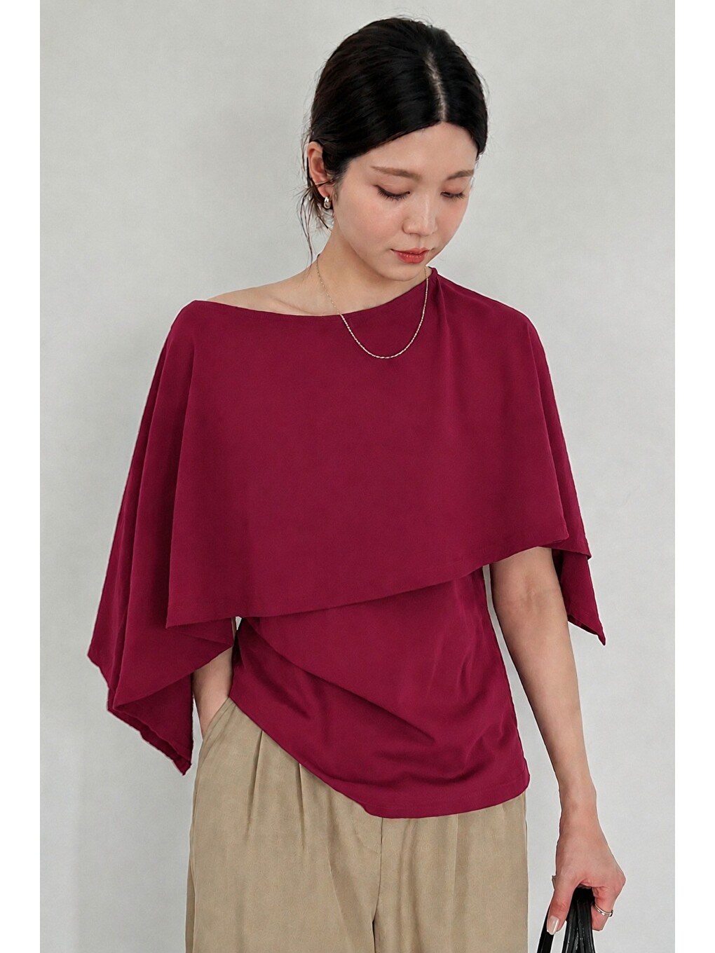 Bordo Kadın Pelerin Detaylı Trend Bluz-3
