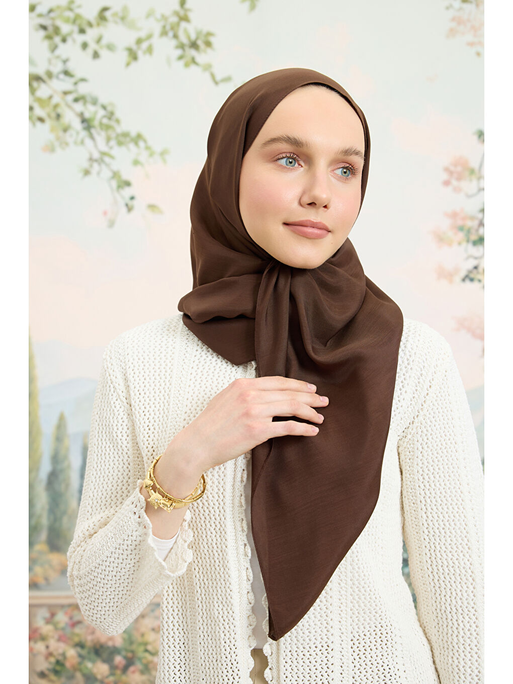 Kahverengi Floş Viskon Düz Şal Kahve