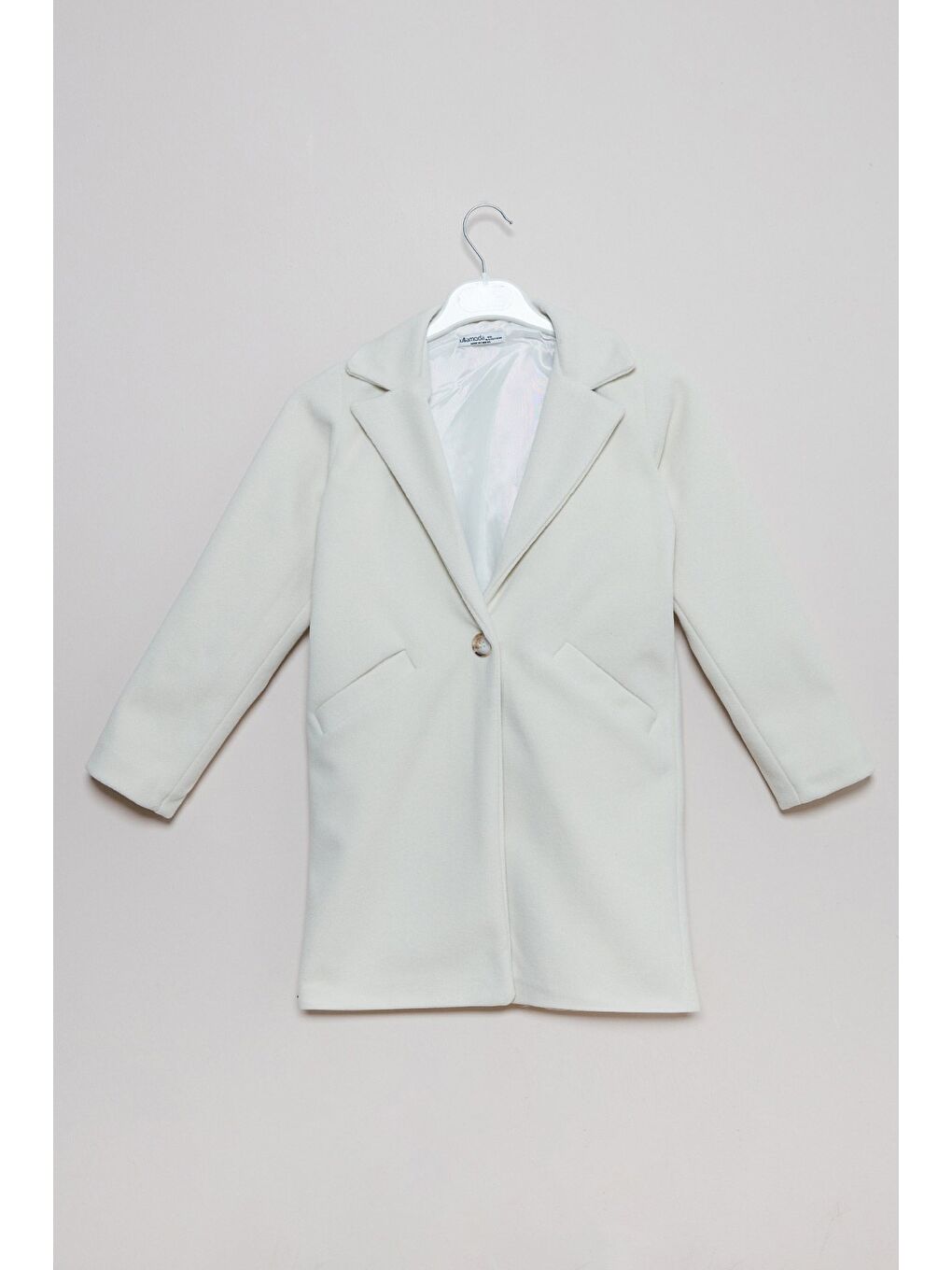 Bej Düğmeli Kruvaze Yaka Kız Çocuk Kaşe Kaban