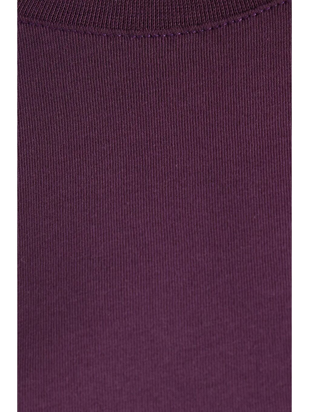 Kadın Bol Kesim Rahat Duruş %100 Pamuk Yumuşak Dokulu Mor Bisiklet Yaka Tişört-5