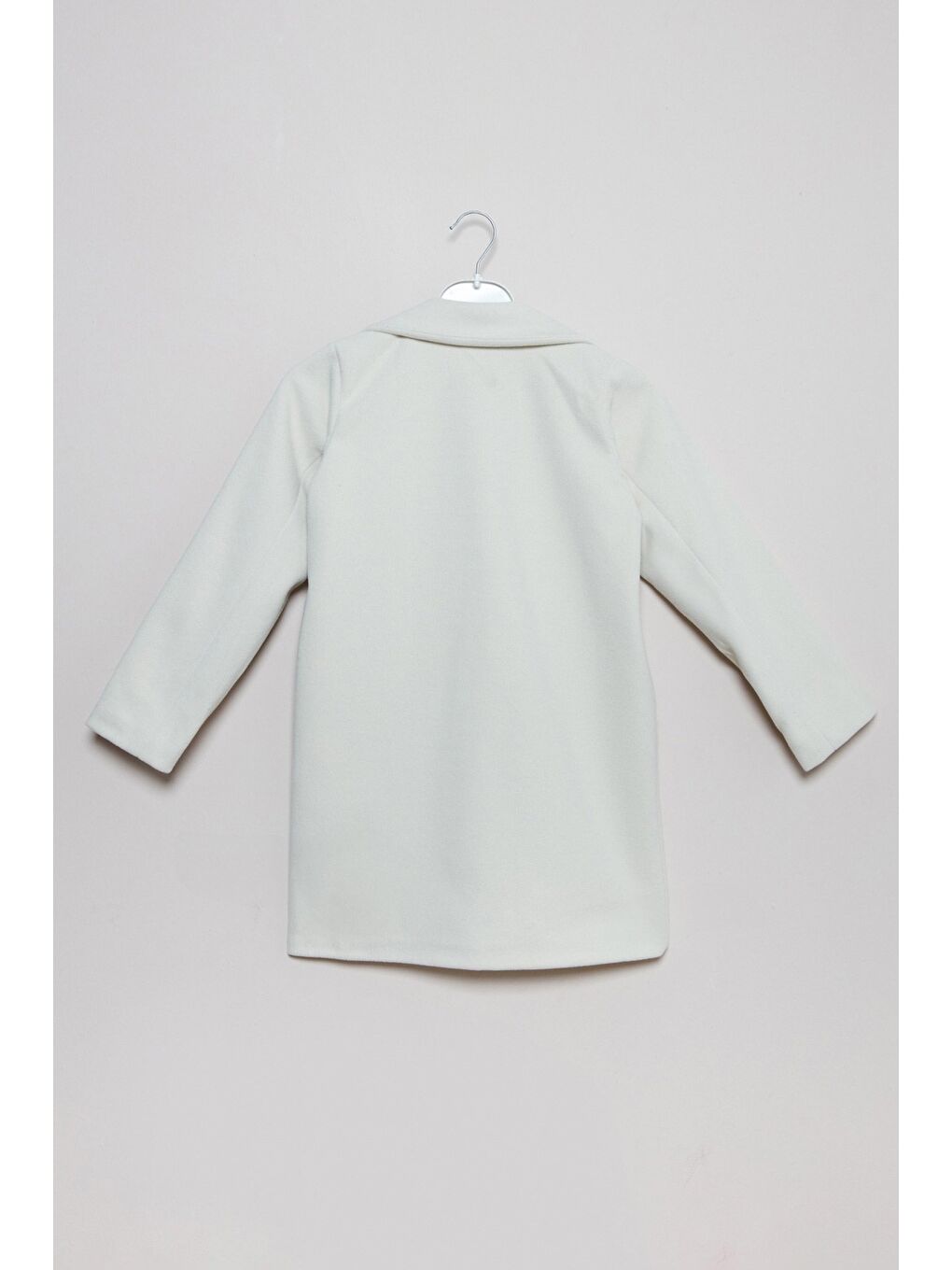 Bej Düğmeli Kruvaze Yaka Kız Çocuk Kaşe Kaban-1