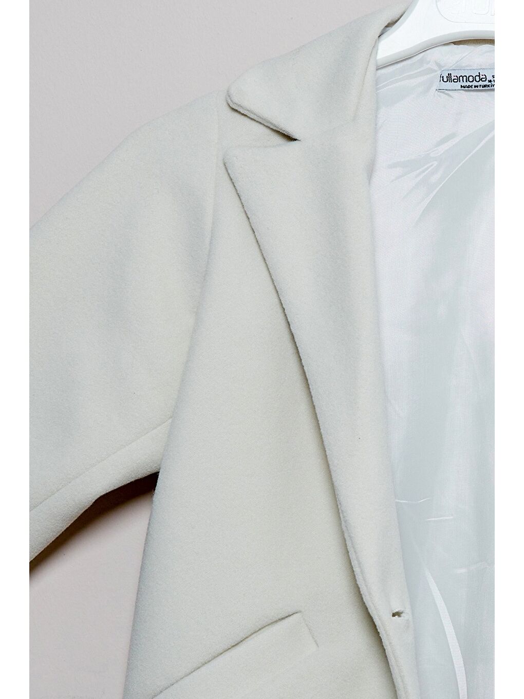 Bej Düğmeli Kruvaze Yaka Kız Çocuk Kaşe Kaban-2