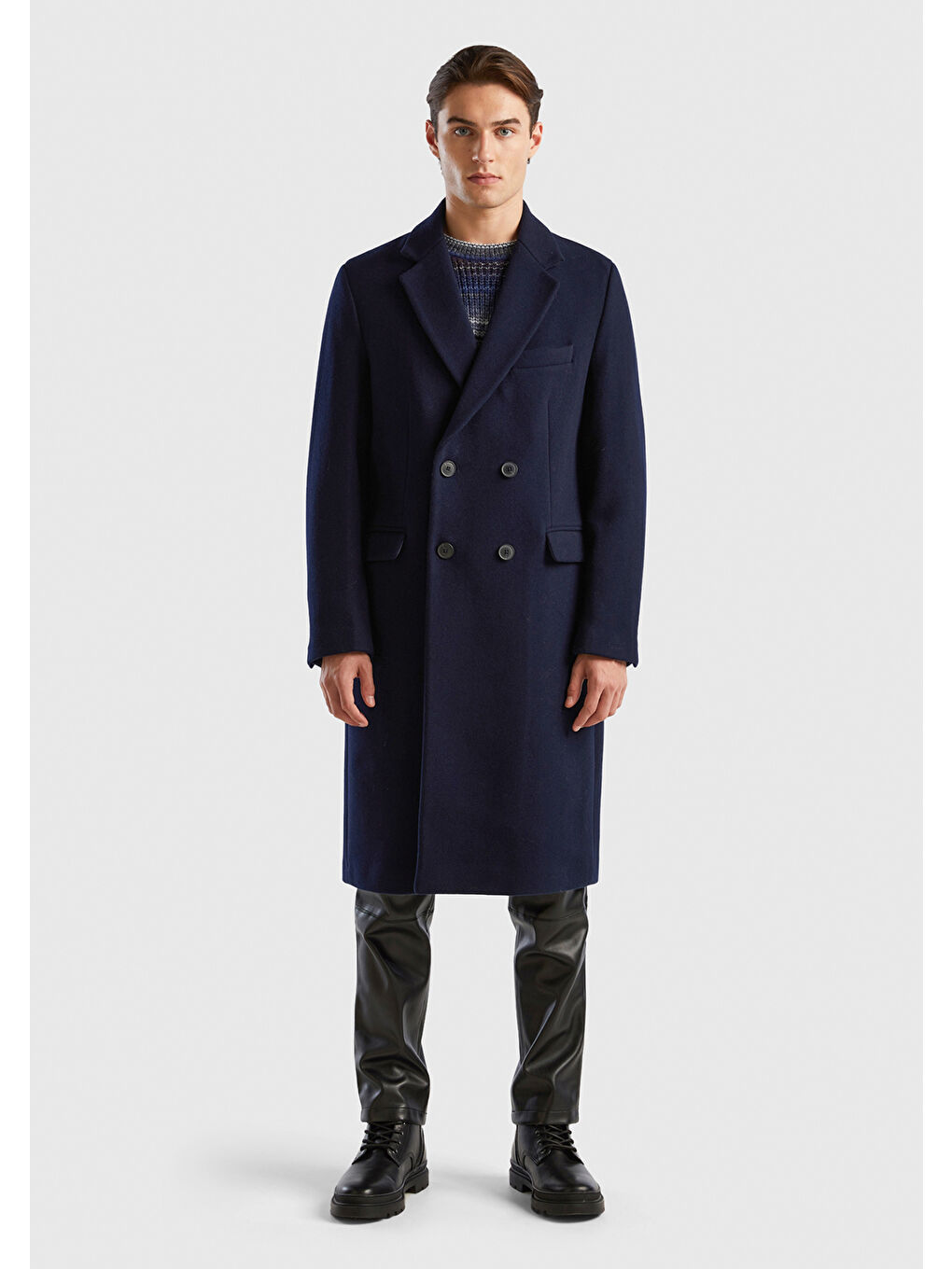 Erkek Lacivert Kruvaze Palto