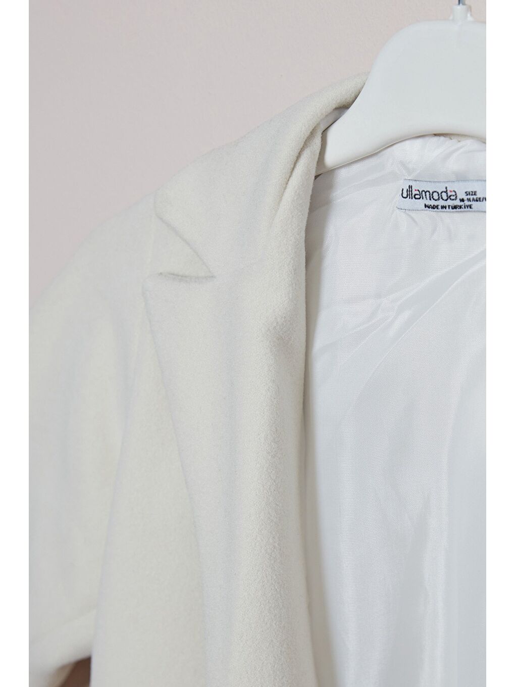 Bej Düğmeli Kruvaze Yaka Kız Çocuk Kaşe Kaban-4