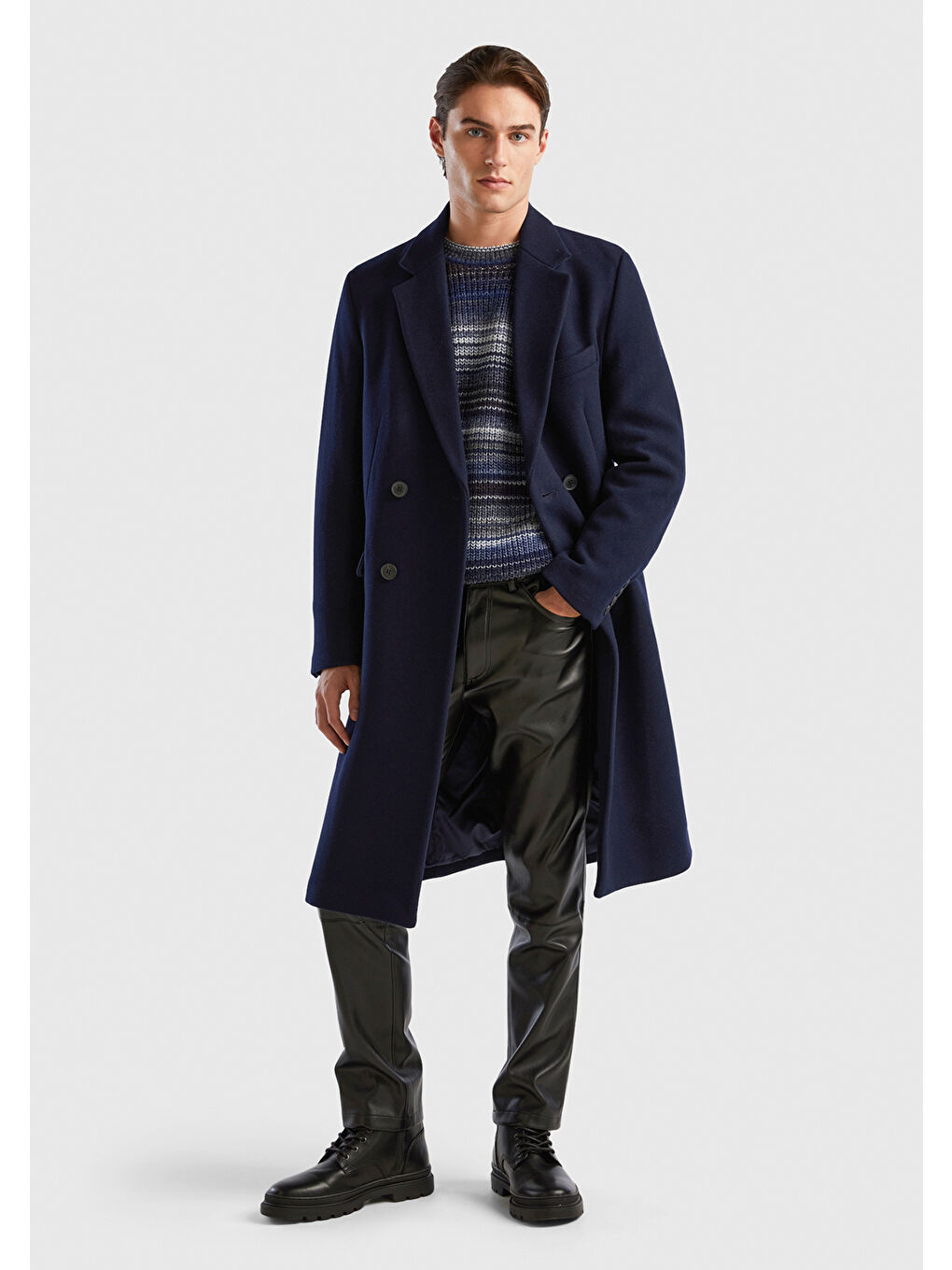 Erkek Lacivert Kruvaze Palto-4