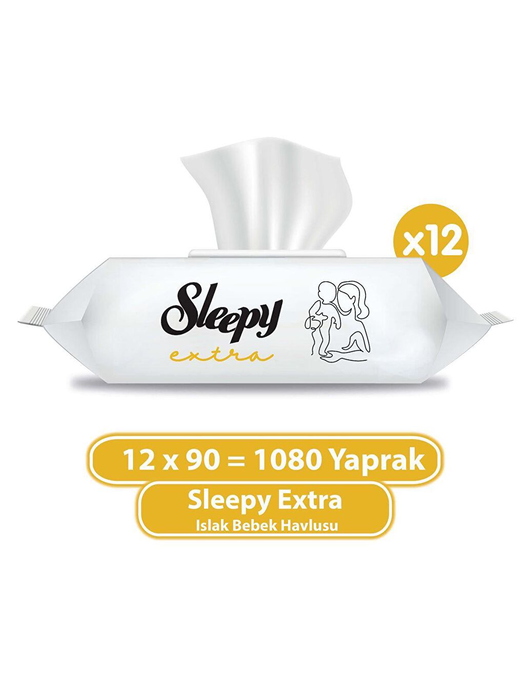 Sleepy Beyaz 12'li Paket Extra Islak Bebek Havlusu 12x90 (1080 Yaprak)