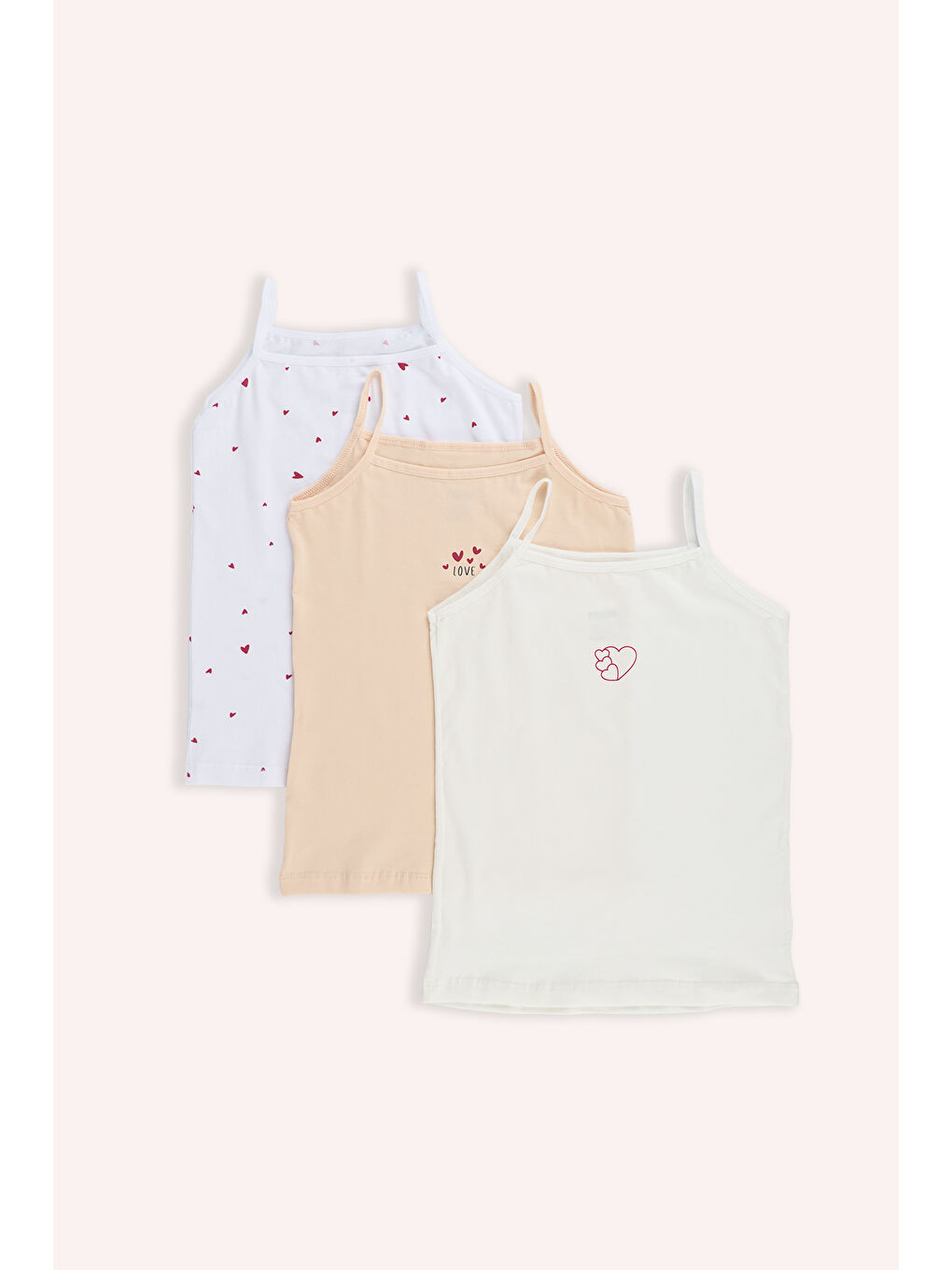 Karışık Kız Çocuk Kalp Desenli 3'lü Atlet - İç Giyim