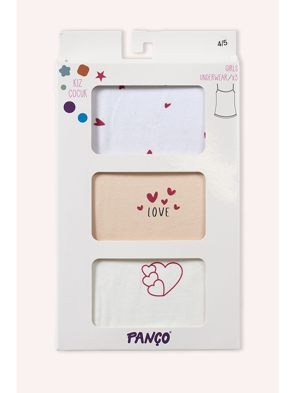 Karışık Kız Çocuk Kalp Desenli 3'lü Atlet - İç Giyim-2