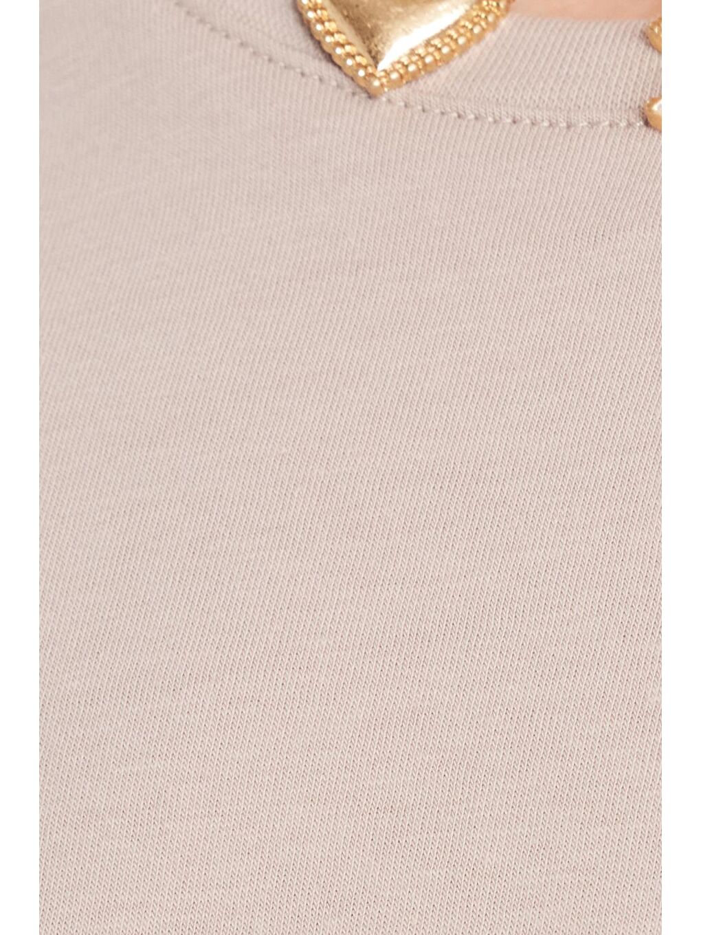 Bej Kadın Bol Kesim Rahat Duruş %100 Pamuk Yumuşak Dokulu Vizon Renk Bisiklet Yaka Tişört-5