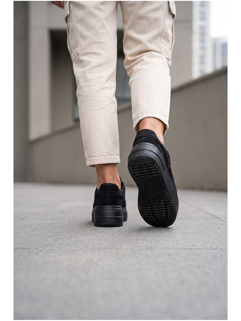 Siyah Kadın, Süet Doku, Kalın Taban, Bağcıklı, Günlük Sneaker Ayakkabı-1